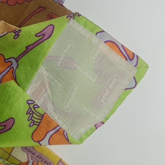 Peter Max Silk Tie Signed Pop Art Chartreuse Orange Purple   Iris Floral Print - Picture 12 of 15